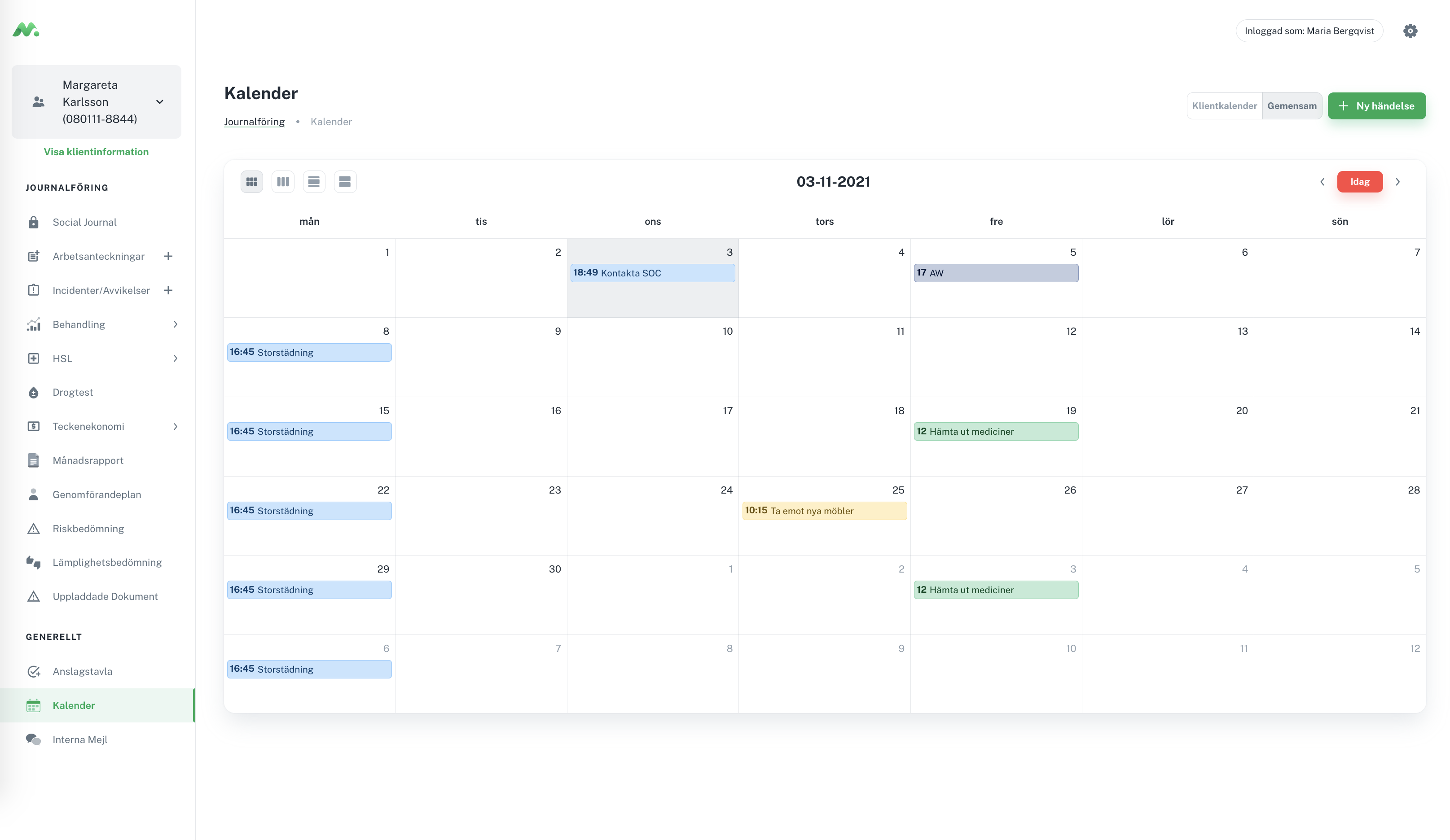 Kalender för att hålla koll på händelser